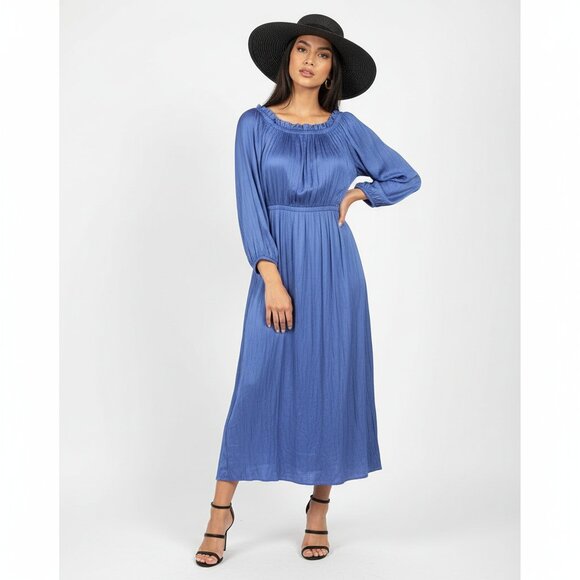 BCBG Blue 3/4 Sleeve Midi Long Ruffle Dress NEW XS - Picture 1 of 8